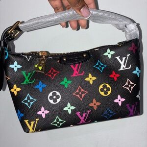 Black Multicolor Canvas Shoulder Bag